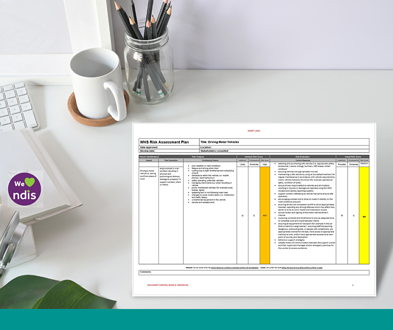 WHS Risk Assessment Plan - Driving Motor Vehicles