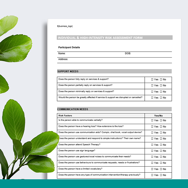 Individual & High‑Intensity Risk Assessment Form